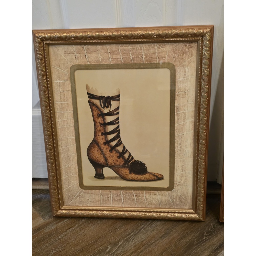 VTG Bombay Company‎ Stephanie Hoppen Victorian Boot Prints Framed Pair Wall Art - Picture 3 of 10